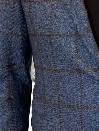 Coppley Gibson Sport Coat — Blue & Rust Windowpane, King Loro Piana Wool/Silk