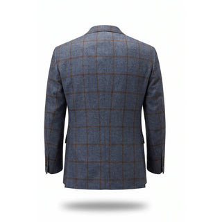 Coppley Gibson sport coat, back view — natural shoulder line and soft drape in Loro Piana wool/silk windowpane, ghost mannequin on white background.