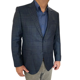 Coppley grey and navy plaid sport coat in Reda 1865 Italian wool - front view