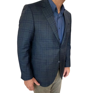 Coppley grey and navy plaid sport coat - detail of Reda 1865 wool fabric