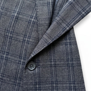 Coppley grey and navy plaid sport coat fabric close-up