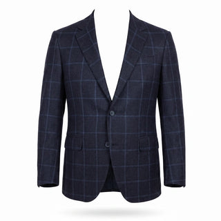 Coppley navy and light blue windowpane sport coat, front view on white background