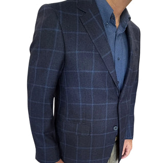 Coppley navy sport coat with light blue windowpane in Italian Reda wool - front view