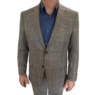 Coppley tan, navy and brown houndstooth sport coat in Italian Reda wool - front view