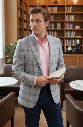 Coppley Lt Grey/Blue Windowpane Sport Coat