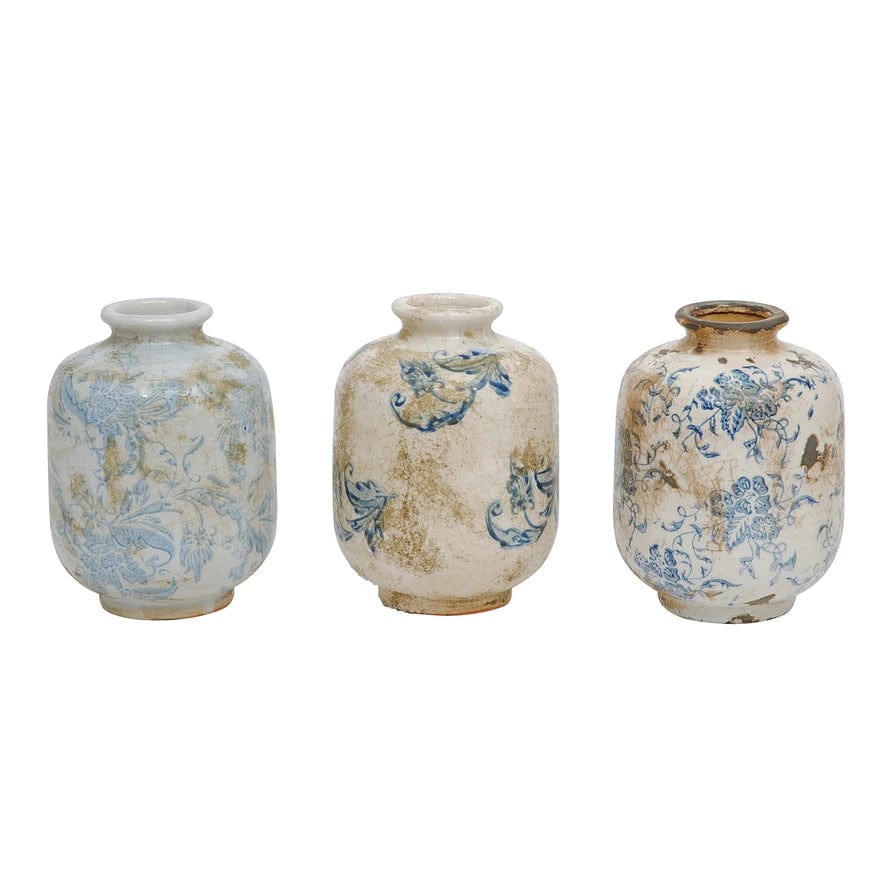 Creative Co-Op Home Decor Blue & White Ceramic Vase