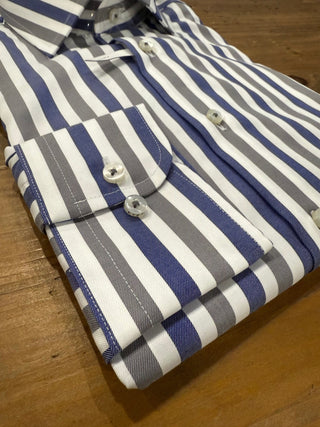 Eterna Blue/Grey Stripe Twill Shirt