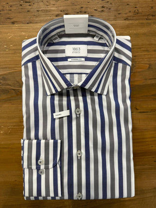 Eterna Blue/Grey Stripe Twill Shirt