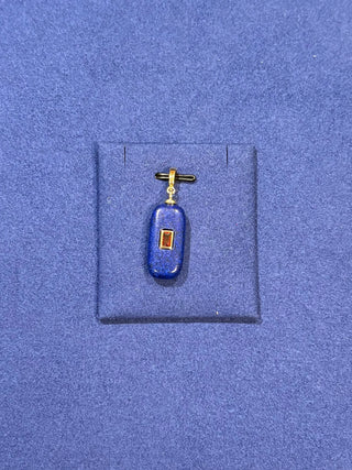 Rectangular Lapis Charm w/ Bezel Set Emerald Cut Stone