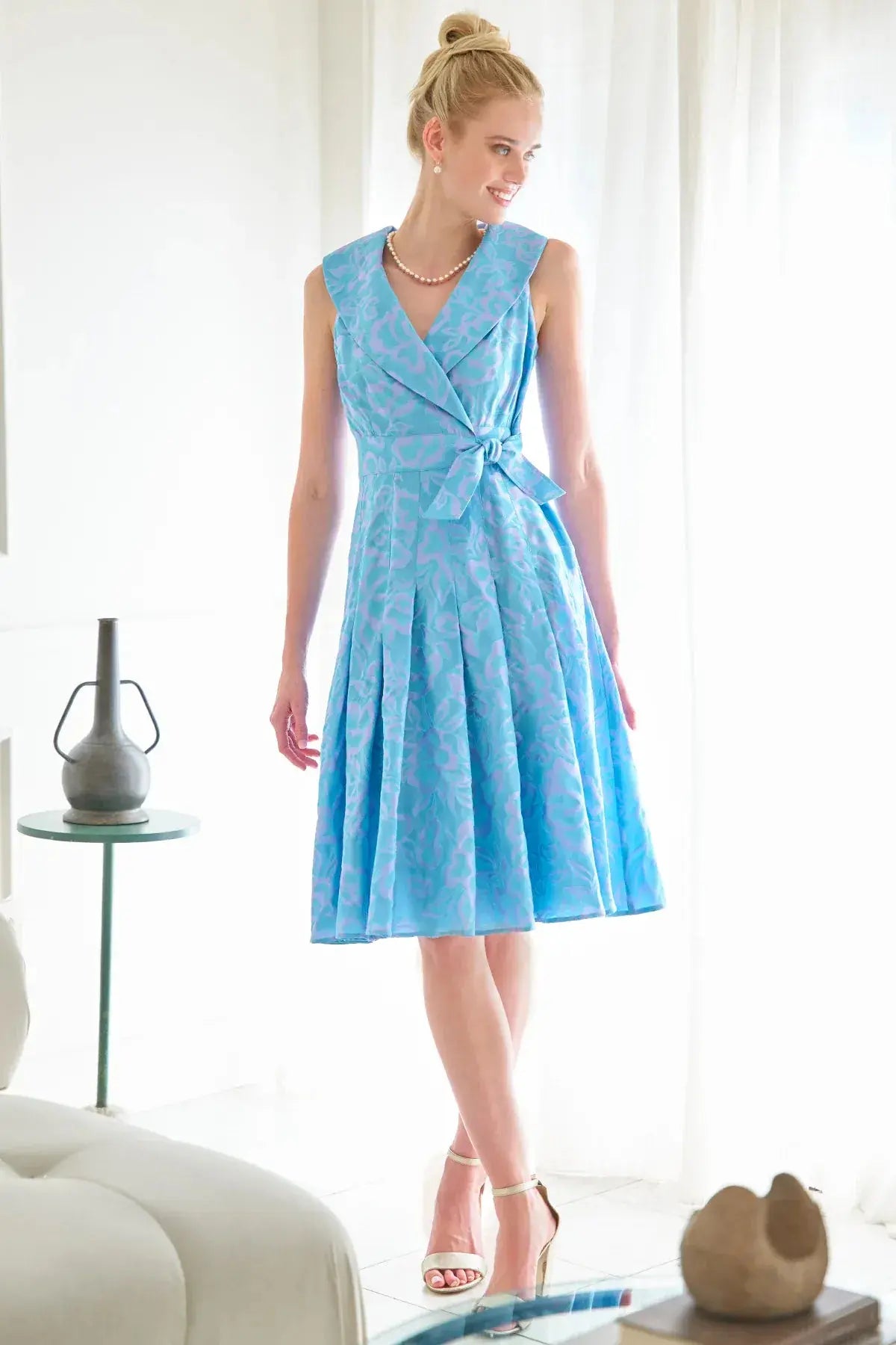 Finley Johanna Dress Wedding Guest Jacquard, Ice Blue/Lilac / M