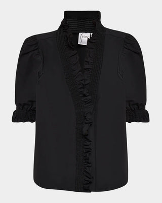 Finley Shirts Women's Shirts & Tops Black / XS Finley Cici Smocked Ruffle Trim Taffeta Shirt