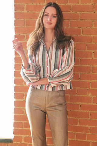 Finley Crop Emmy Shirt Charcoal Sparkle Stripe
