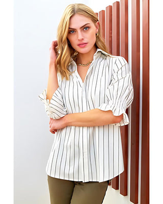 Finley Shirts Women's Shirts & Tops Natural/Green / XS Finley Sirena Striped Cotton Shirt