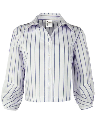 Finley Shirts Women's Shirts & Tops Natural White/Blue / XS Finley Emmy Crop Shirt Double Pinstripe