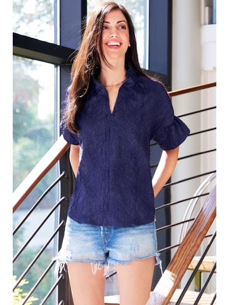 Finley Shirts Women's Shirts & Tops Navy / XS Finley Crosby Top Textured Jacquard