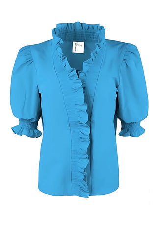 Finley Shirts Women's Shirts & Tops Turquoise / XS Finley Cici Smocked Ruffle Trim Taffeta Shirt