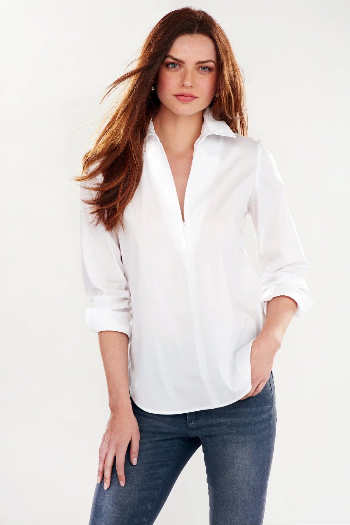 Finley Shirts Women's Shirts & Tops White / Extra Small Endora Long Sleeve Half Zip Top