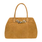 Firenze Handbags Camel Suede Tote Bag with Chain Link