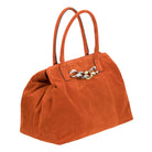 Firenze Handbags Orange Suede Tote Bag with Chain Link