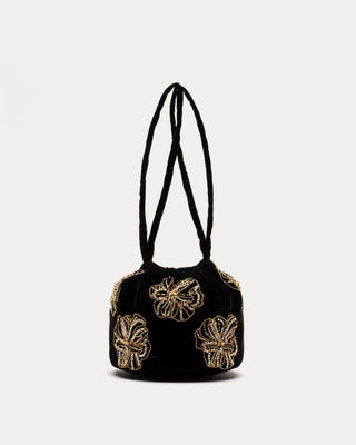 Frances Valentine Velvet Pouf Bag Floral Embroidery