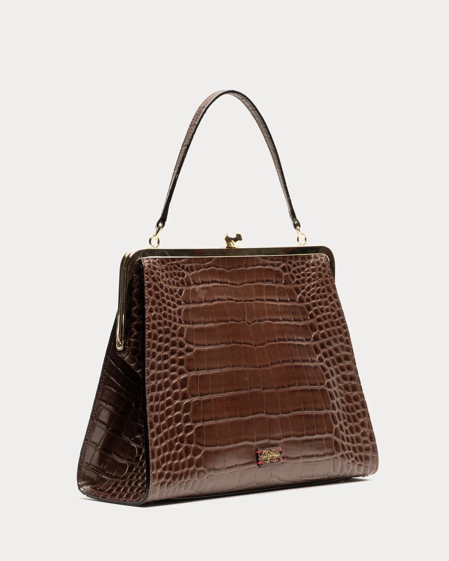 Frances Valentine Jackie Frame Croco Satchel Bag Chocolate