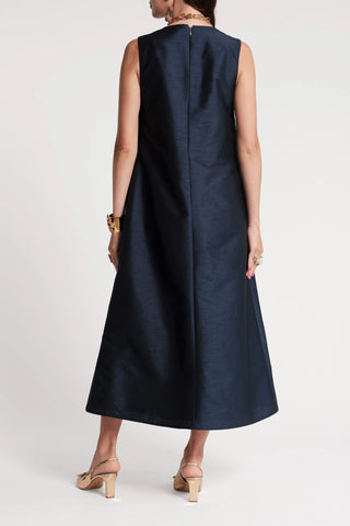 Alice Midi Dress Poppy Poly Dupion Navy/Multi