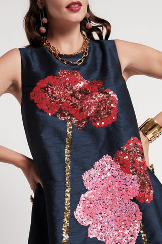 Alice Midi Dress Poppy Poly Dupion Navy/Multi