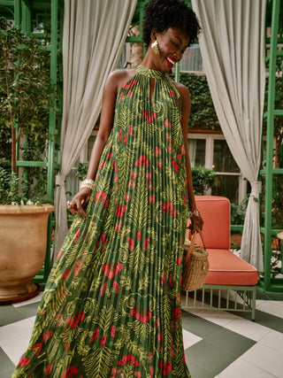 Frances Valentine Slim Pleated Maxi Dress Canopy Green