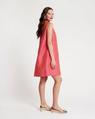 Diplomat Mini Dress Sleeveless Solid Dupioni Coral