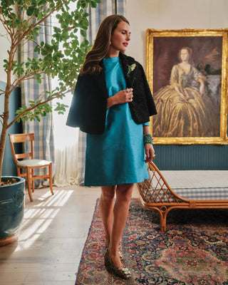 Frances Valentine Diplomat Mini Dress Solid Dupioni Teal