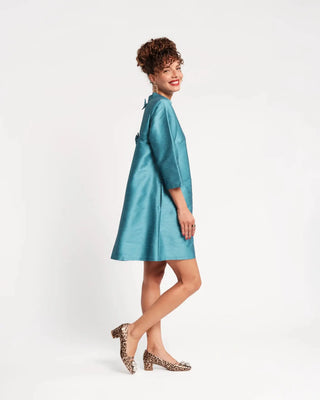 Frances Valentine Diplomat Mini Dress Solid Dupioni Teal