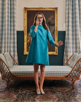 Frances Valentine Diplomat Mini Dress Solid Dupioni Teal