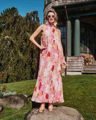valentine pink dress Frances Valentine Slim Pleated Maxi Dress