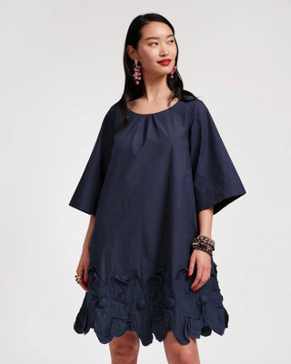 Navy Zinnia dress with scalloped hem