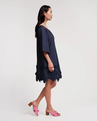 Zinnia Navy Dress with Scalloped Hem