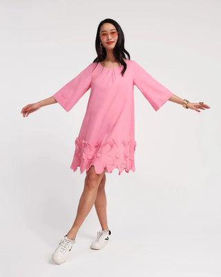 Pink Zinnia dress with floral hem