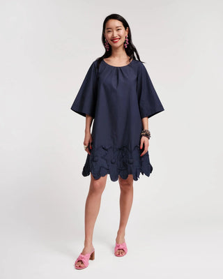 ZINNIA Navy Dress with Scalloped Hem