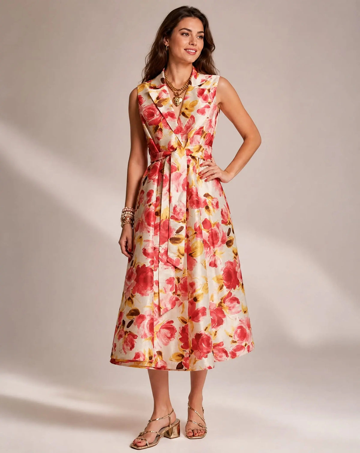Floral Midi Wrap Dress – Frances Valentine Lucia English Rose Print, Oyster/Pink / L