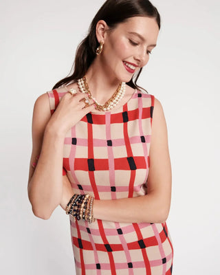 Swan Shift Dress Lollipop Lattice 100% Merino Wool Pink/Red/Multi