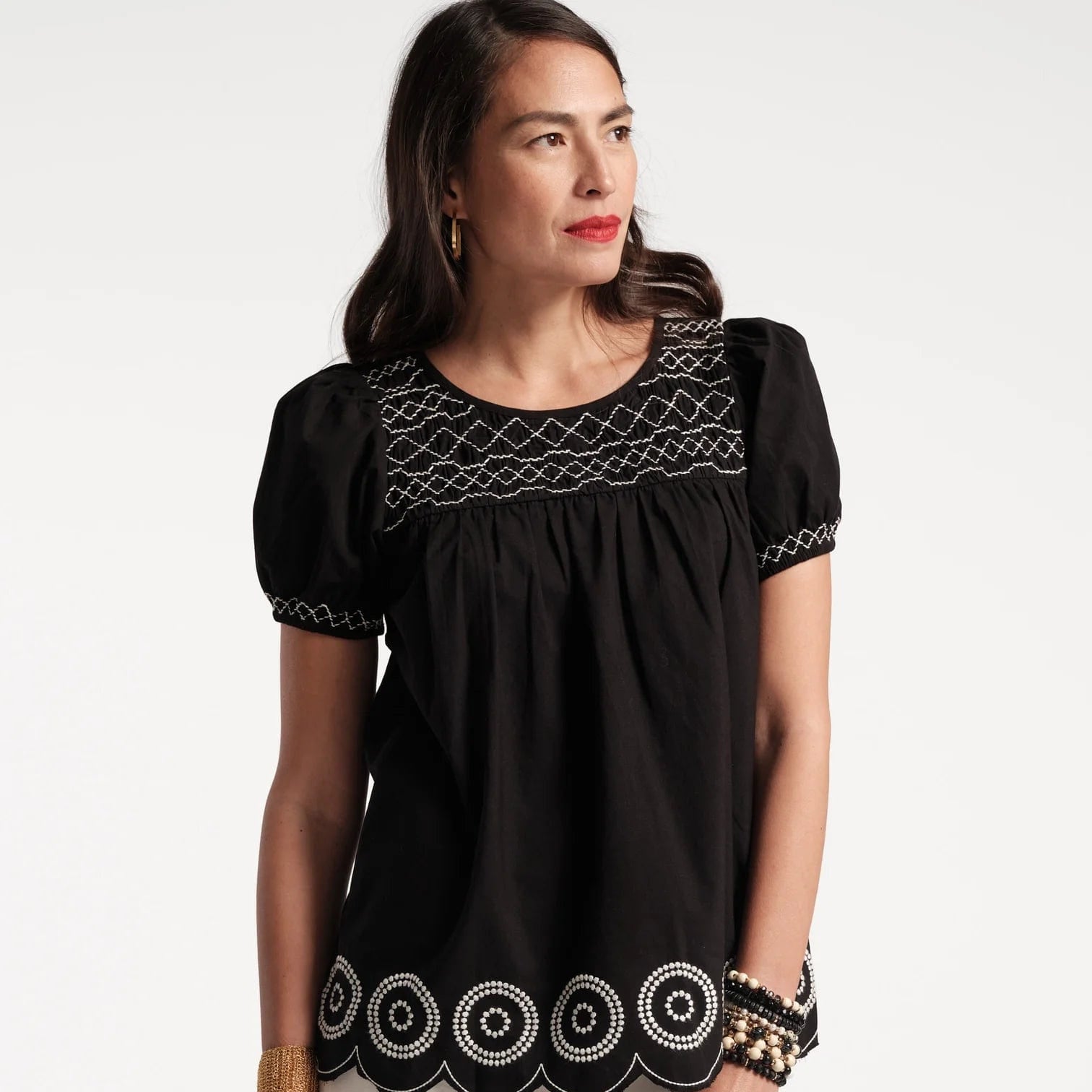 Frances Valentine Women's Shirts & Tops Black / S Frances Valentine Whit Embroidered Top