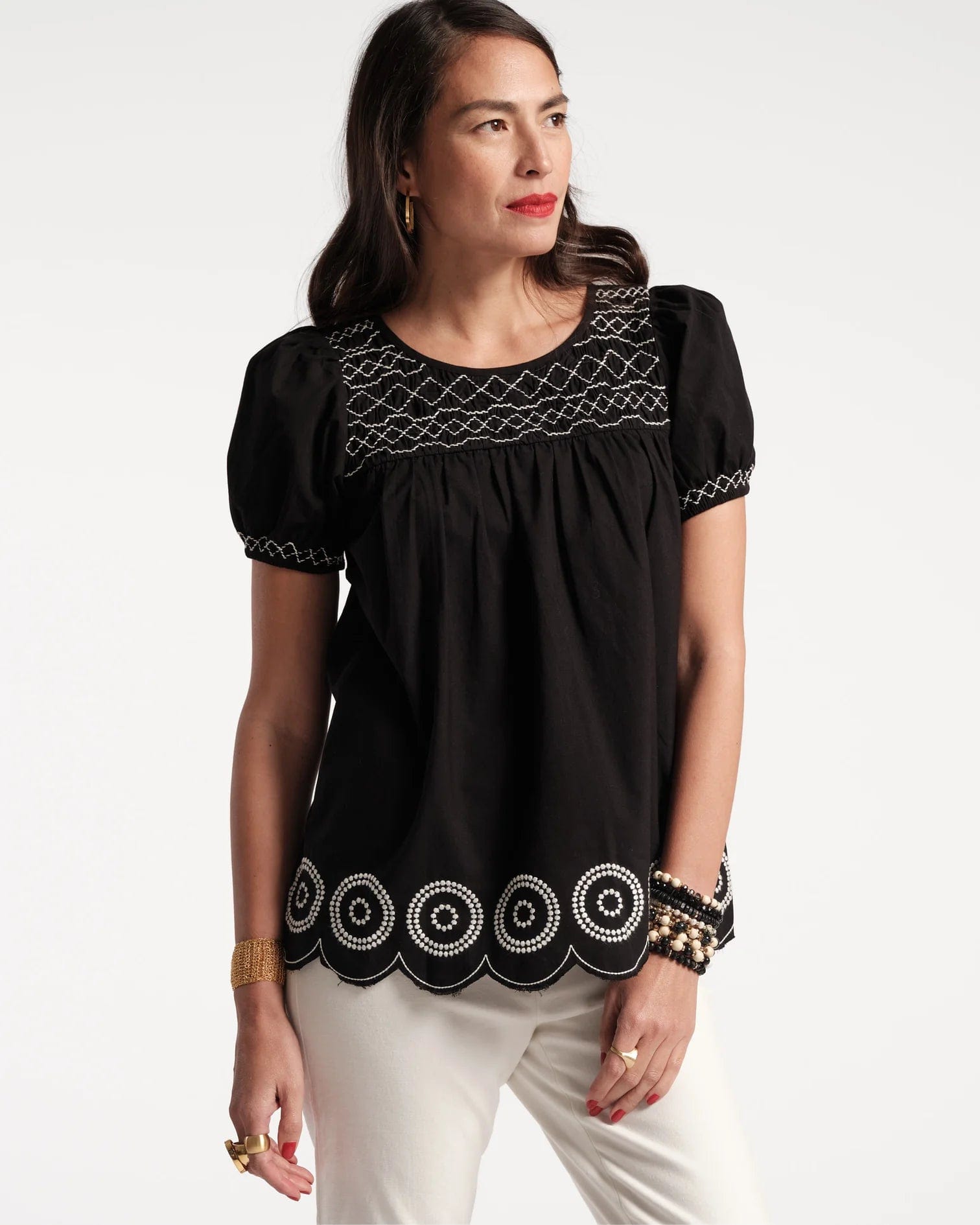 Frances Valentine Women's Shirts & Tops Black / S Frances Valentine Whit Embroidered Top