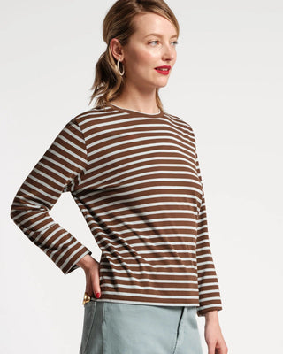 Frances Valentine Women's Shirts & Tops Frances Valentine Long Sleeve Striped Shirt Chocolate Light Blue