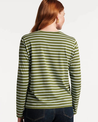 Frances Valentine Long Sleeve Striped Tee Shirt Olive/Light Blue - Planters Exchange