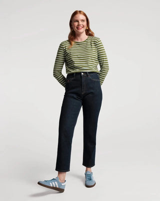 Frances Valentine Long Sleeve Striped Tee Shirt Olive/Light Blue - Planters Exchange