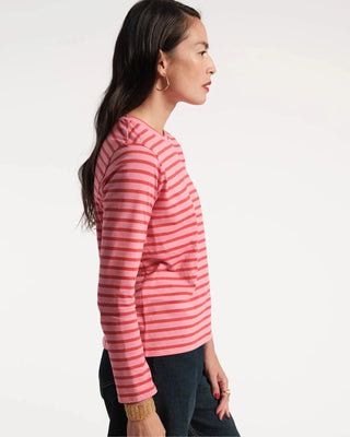 Frances Valentine Long Sleeve Striped Tee Shirt Pink/Red
