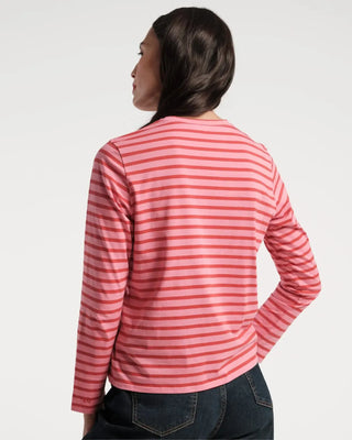 Frances Valentine Long Sleeve Striped Tee Shirt Pink/Red