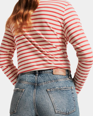 Frances Valentine Long Sleeve Striped Tee Shirt Red/Oyster