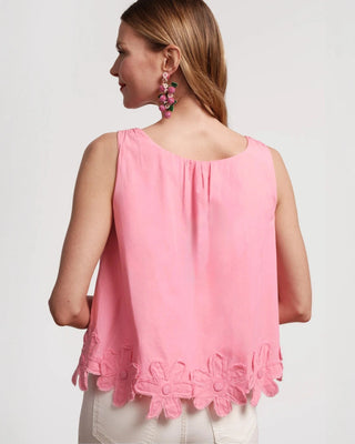 Pink Zennia Tank Top with Floral Hem