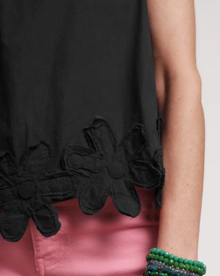 Navy Zennia tank top with flower trim