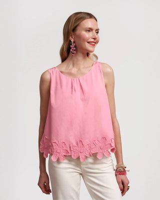Pink Zennia tank top with floral hem